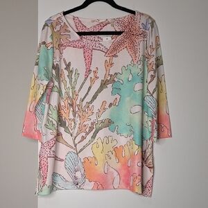 Soft Surroundings Pastel Coral Reef Print Tunic - Mint, Coral, Peach, Cream